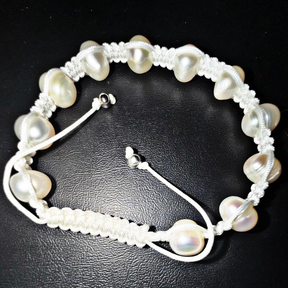 Genuine Freshwater Pearl Bracelets Woven Stretch Bead for Women White